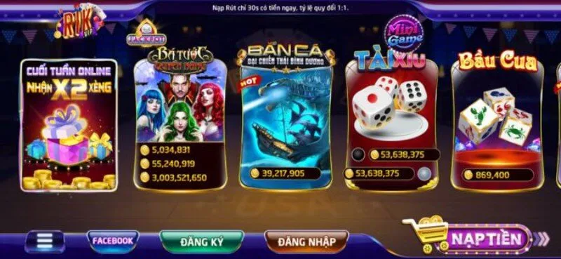 Những tựa game hấp dẫn tại sảnh game Rik vip cho cược thủ